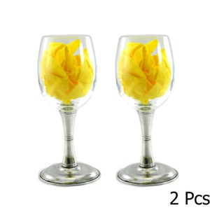 Set of 2 glasses, pewter and glass goblets. Modern glasses, elegant gift for Christmas, handmade in Italy