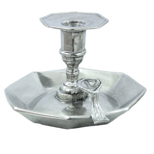 Candle holder, with ring in polished pewter. Made in Italy, craftsmanship