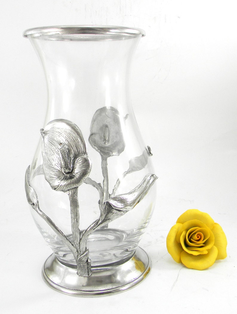 Flower Vase in Pewter and Glass. Silver Metal. Etsy