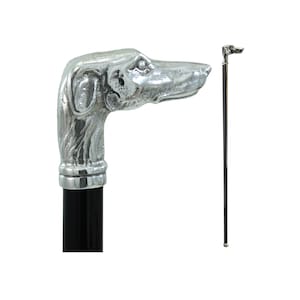 CAVAGNINI  -  Walking Cane wooden Pewter - greyhound dog - Elegant Ergonimic Handle  Men And Woman HandMade in Italy Elegant Ergonomic Italy