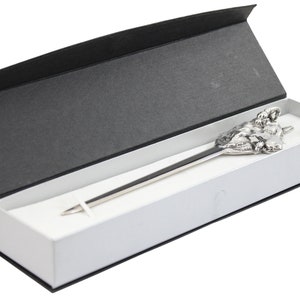 Cavagnini, cortador de papel Wolf, elegante, acero inoxidable y peltre. Caja de regalo incluida. Regalo de Navidad para los hombres.