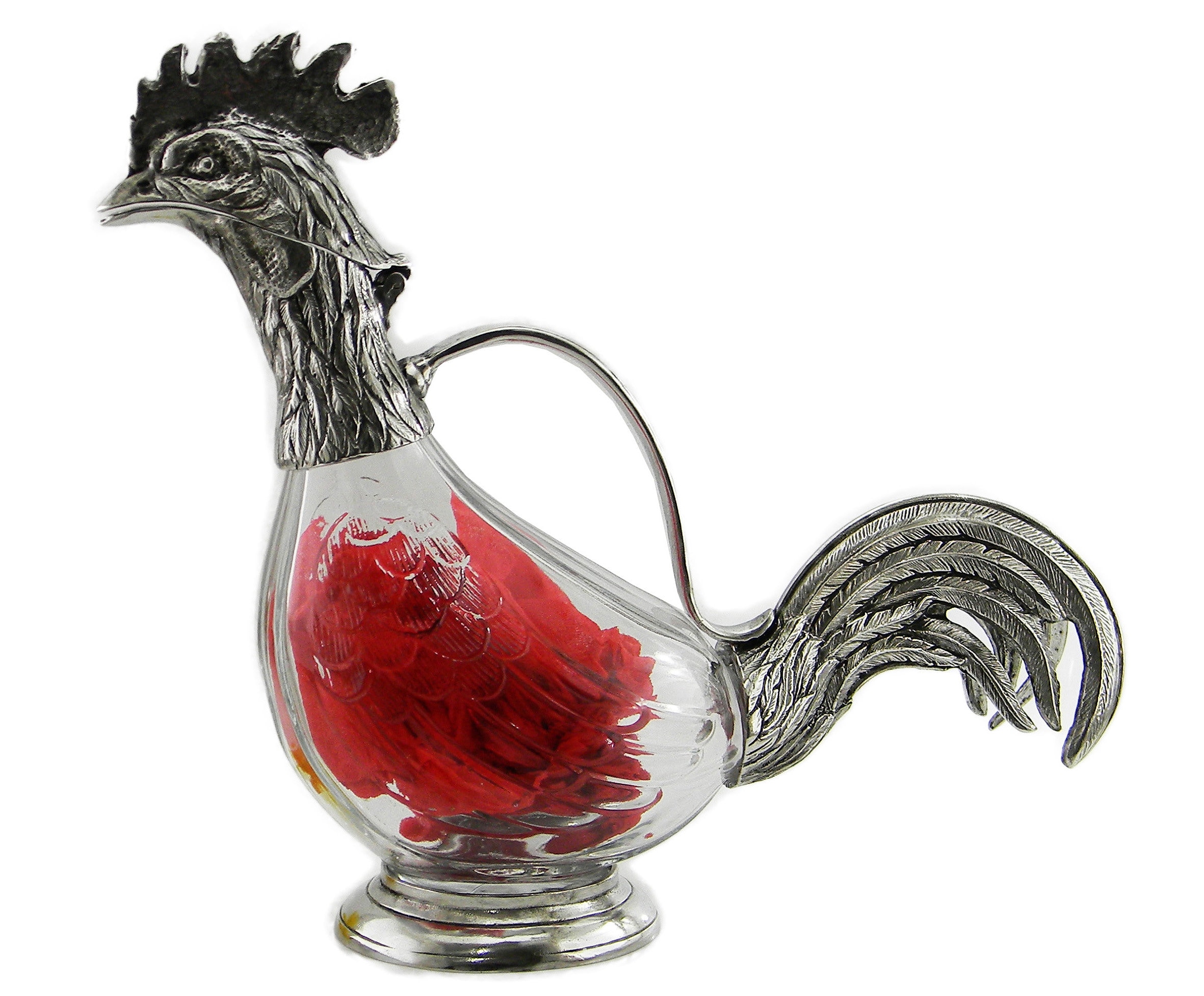 Beautiful Pewter and glass rooster decanter bottle for wine Etsy