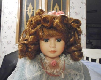Collector's Choice "Angel" Porcelain Doll | 16" Mint Green Lace Dress, Reddish Curls