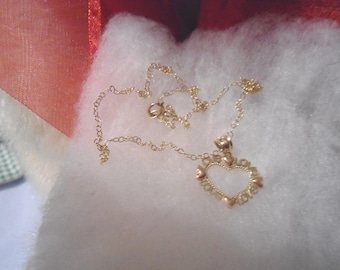 Vintage 14K Gold Filigree Puffy Heart "LOVE" Mark Anthony Pendant Necklace, 18 inch Chain