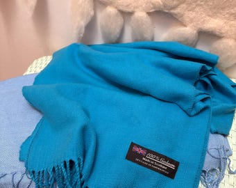 Vintage Set of  2 Cashmere Scarf Made in Scotland • Soft Powder Blue & Lilac Luxury Women's Fringe Scarves Wrap • High End Gift