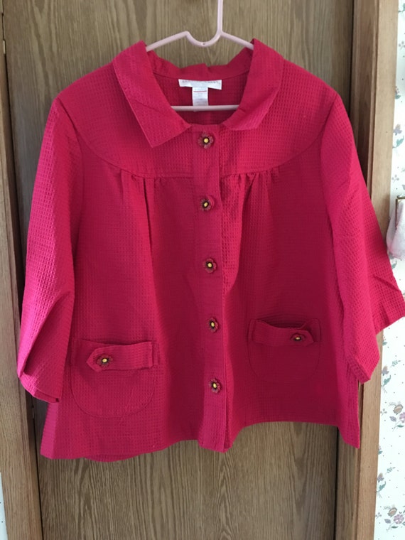 Vintage Jacket Allison Woods Red Waffle Pattern Jacket or Blazer with Homemade Poppy Buttons 22 W Excellent Condition Like New