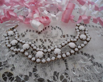 1950s Milk Glass Scalloped Bracelet, Antique Gold-Tone Statement Jewelry