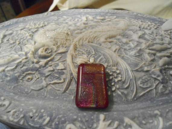 Raspberry Sparkle Glitter Dichroic Glass Pendant S