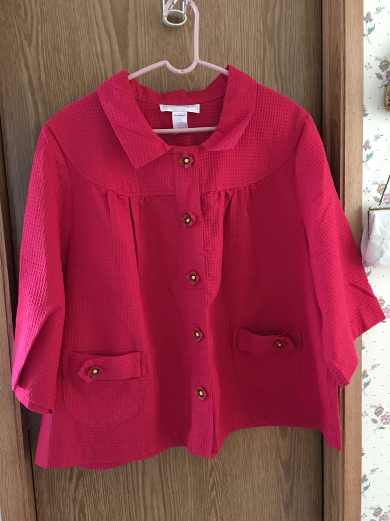 Vintage Jacket Allison Woods Red Waffle Pattern Jacket or Blazer with Homemade Poppy Buttons 22 W Excellent Condition Like New