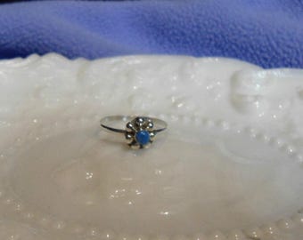 Vintage Sterling Silver Floral Turquoise Baby Ring Size 3.75