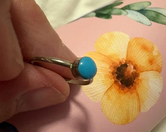 Vintage Sterling Silver Turquoise Baby Ring, 1890s Style Heirloom Jewelry