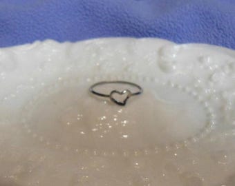 Vintage Sterling Silver Open Heart Ring, Dainty Minimalist Promise Band, Size 6
