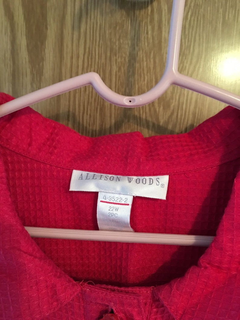Vintage Jacket Allison Woods Red Waffle Pattern Jacket or Blazer with Homemade Poppy Buttons 22 W Excellent Condition Like New