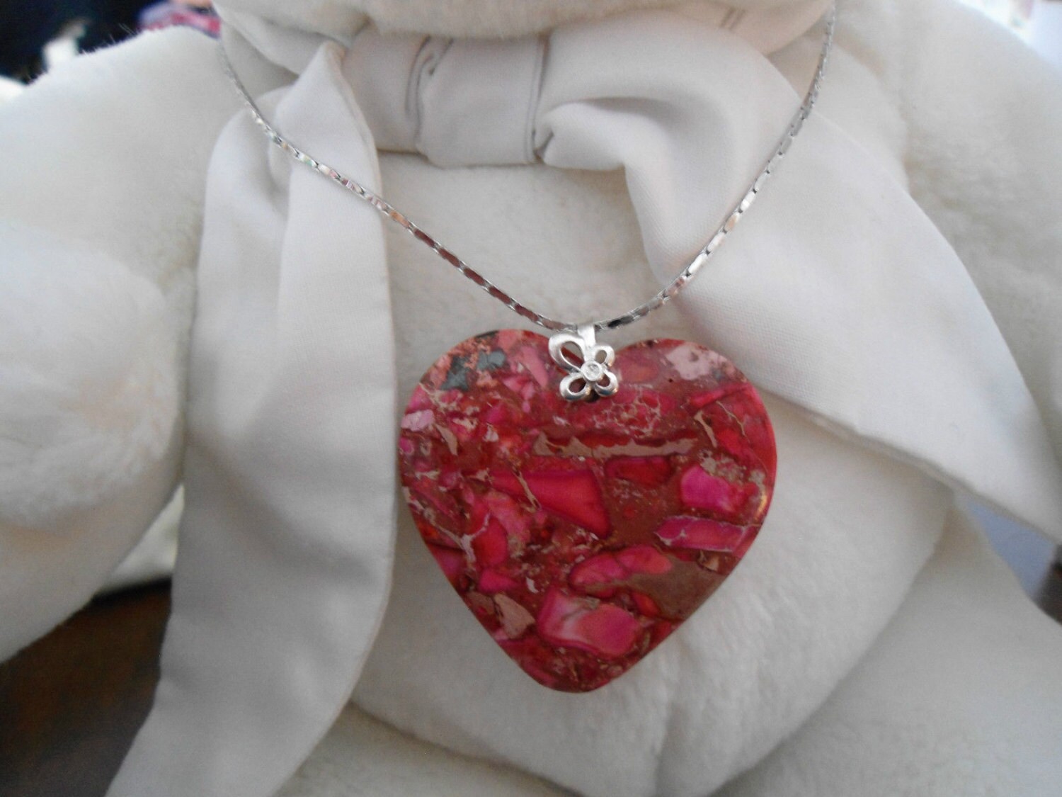 Heart Pendant Necklace Inv A044 Red Jasper Natural Stone