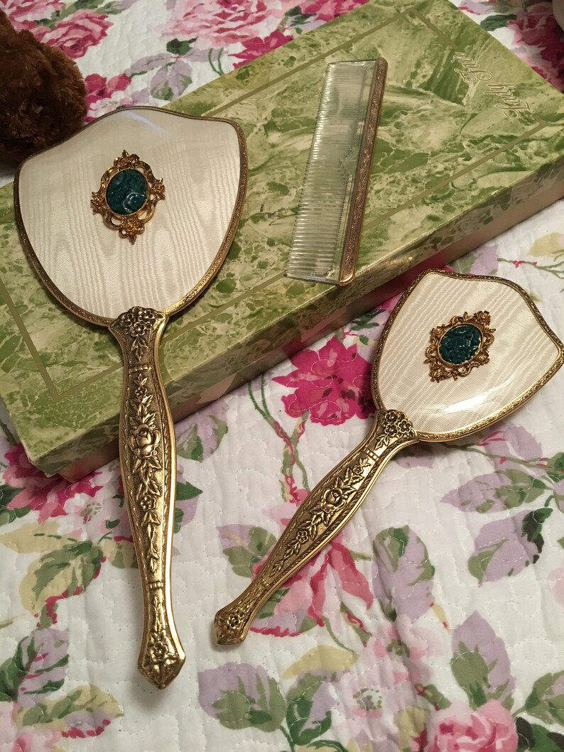 Vintage Mirror Brush Comb Vanity Fair Complete Set 24Kt Gold Etsy