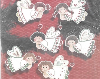 Janlynn Cross Stitch Kit, ANGELIC FRIENDS ORNAMENTS, Set of 6, 1992,Sealed