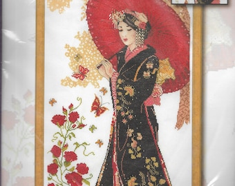 Design Works, Red Parasol Geisha, Counted Cross Stitch Kit DW3378, Sealed
