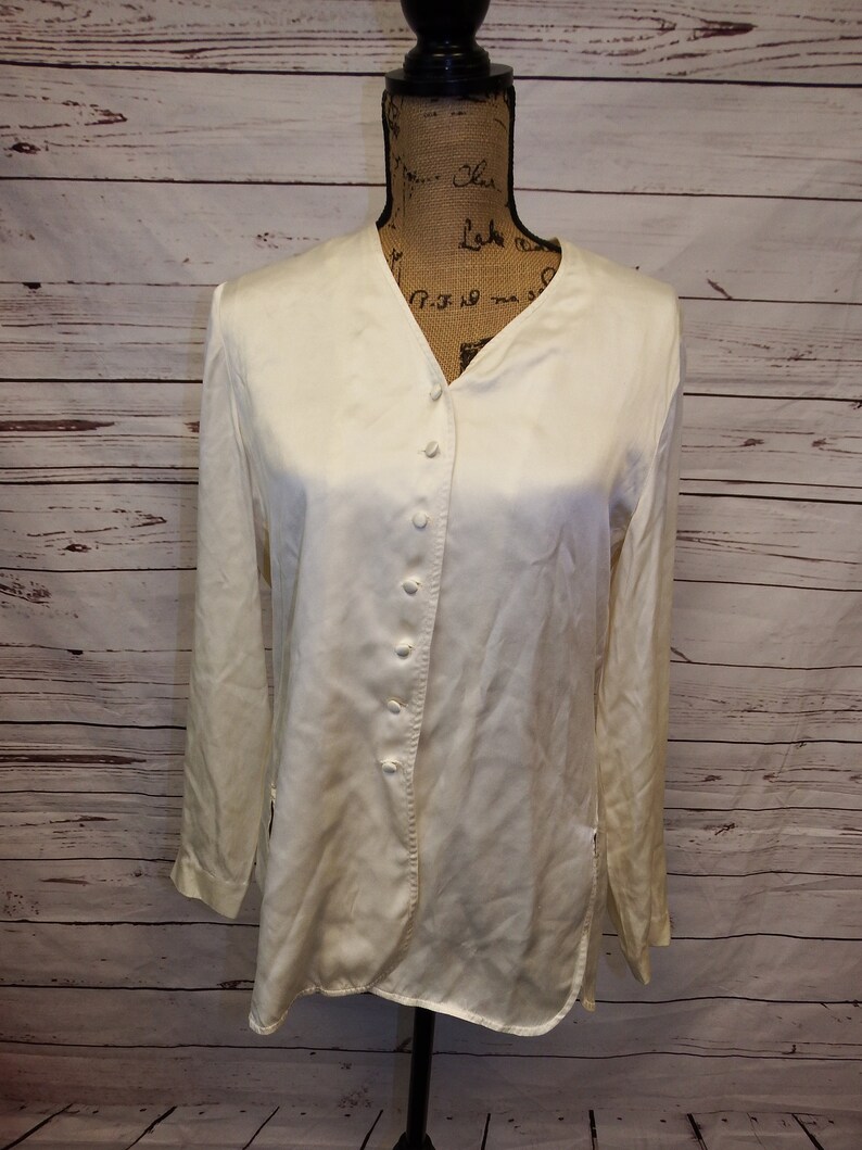 beige silk blouse silk blouse vintage silk blouse long sleeve vintage 80s silk blouse women silk blouse