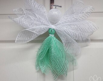 Mint Mesh Angel, Angel Door Hanger, Christmas Angel, Angel Wreath, Angel Decor, Mint Angel, Christmas Decor, Winter Decor, Tree Topper,