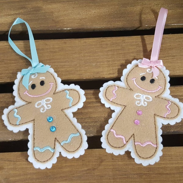 Embroidered Gingerbread Ornament, Christmas ornament, Embroidered felt ornament, Gingerbread Men Ornament, Gingerbread Boy and Girl