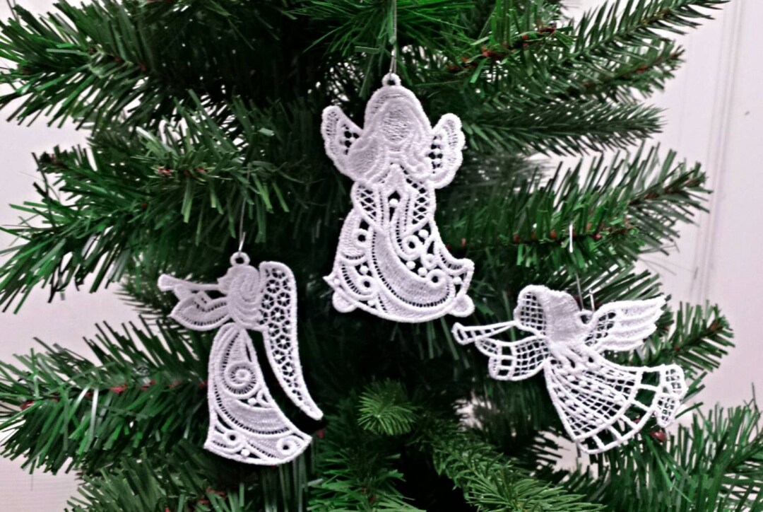 Set of 3 Free Standing Lace Ornament - Angel Christmas Ornament ...