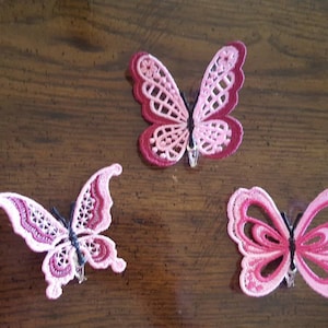Set of 3 Butterflies, Embroidered Lace butterflies, Butterfly Clips, Butterfly Hair Clips, Free Standing Lace Butterfly, FSL Butterfly