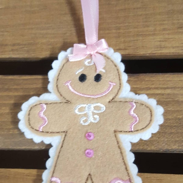 Embroidered Gingerbread Ornament, Christmas ornament, Embroidered felt ornament, Gingerbread Men Ornament, Gingerbread Boy and Girl