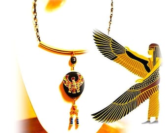 Collier raffiné égyptien, ras de cou égyptien, renaissance égyptienne, pharaon, scarabée, les AILES D'ISIS