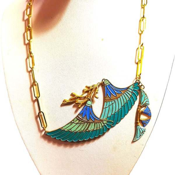 Egyptian spirit long necklace necklace, colorful necklace, vintage wings, elegant, papyrus, couture, lotus, original, THE WINGS OF ISIS