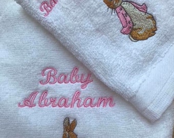 Peter Rabbit Badetuch Geschenk Set Beatrix Potter / Personalisiertes Handtuch Set / Kaninchenhandtücher / Namenshandtücher