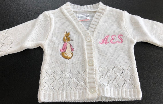 Peter Rabbit Cardigan Flopsy Rabbit newborn Cardigan New Baby Personalised Cardigan 1st Baby Gift Naming Gift Newborn Gift Etsy