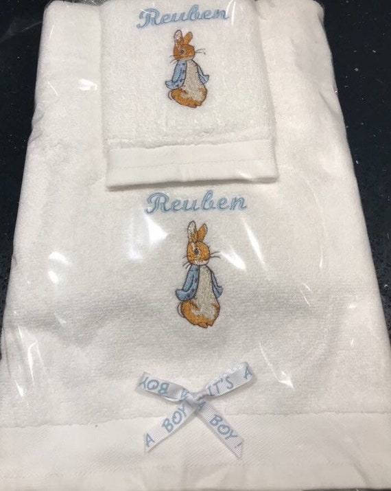 Blue Boys Peter Rabbit Personalised Hooded Towel
