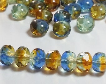 10pcs Blue & Brown Czech Glass Rondelle Beads, 9x6mm - GB205