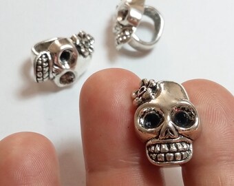 2pcs Sugar Skull Slider Beads Antique Silver 20x13mm - B23088