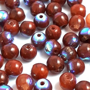 60pcs Orange, Caramel & Metallic Czech Glass Round Druk Beads 4mm - GB648