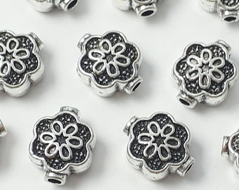 10pcs Ornate Flower Metal Beads Antique Silver 10x8mm - B0201271