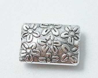 10pcs Rectangle Flower Metal Beads Antique Silver 12x8mm - B0201273