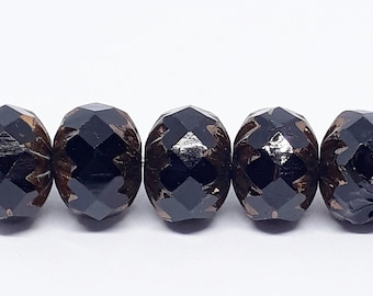 6pcs Black & Bronze Czech Glass Rondelle Beads, 10x7mm - GB977