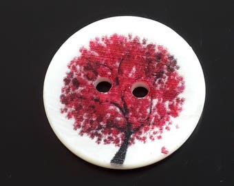 2pcs Red Tree Shell Picture Buttons 20mm - B52260