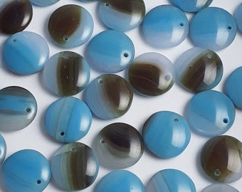 10pcs Blue, Brown & Pink Top Drilled Czech Glass Lentil Beads, 12mm - GB921