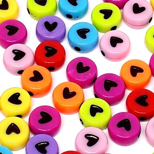 100pcs Flat Round Acrylic Heart Coin Beads 7mm - B699074