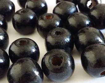 20pcs Black Wooden Beads, 12mm - B21873