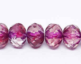 6pcs Two Tone Purple Czech Glass Rondelle Cathedral Beads, 10x7mm - GB986