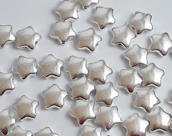10pcs Perles Étoiles Lisse Plaqué Argent 11x10mm - B0100818
