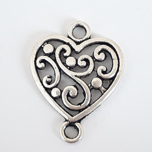 20 breloques en forme de coeur en filigrane, argent antique 19 x 15 mm - B0095834