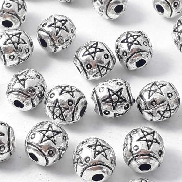 20pcs Star Oval Beads Antique Silver 6x6mm - B0089023