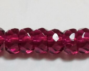 10pcs Magenta Pink Faceted Czech Glass Rondelle Beads, 6x3mm - GB177