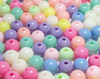 100pcs Assorted Pastel Plastic Craft Beads 8mm - B28559