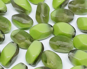 10pcs Two Tone Green Czech Glass Oval Faceted Beads, 11x7mm - GB929