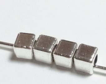 25pcs Antique Silver Metal Cube Beads 4mm - B03791